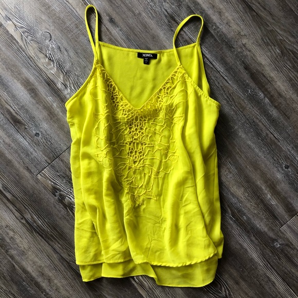 XOXO Tops - Bright yellow embroidered tank
